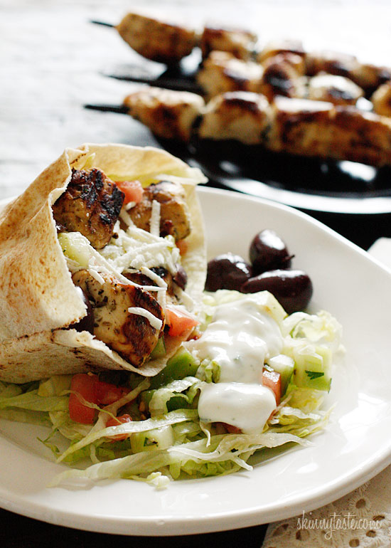 Mediterranean Chicken Kebab Salad Skinnytaste
