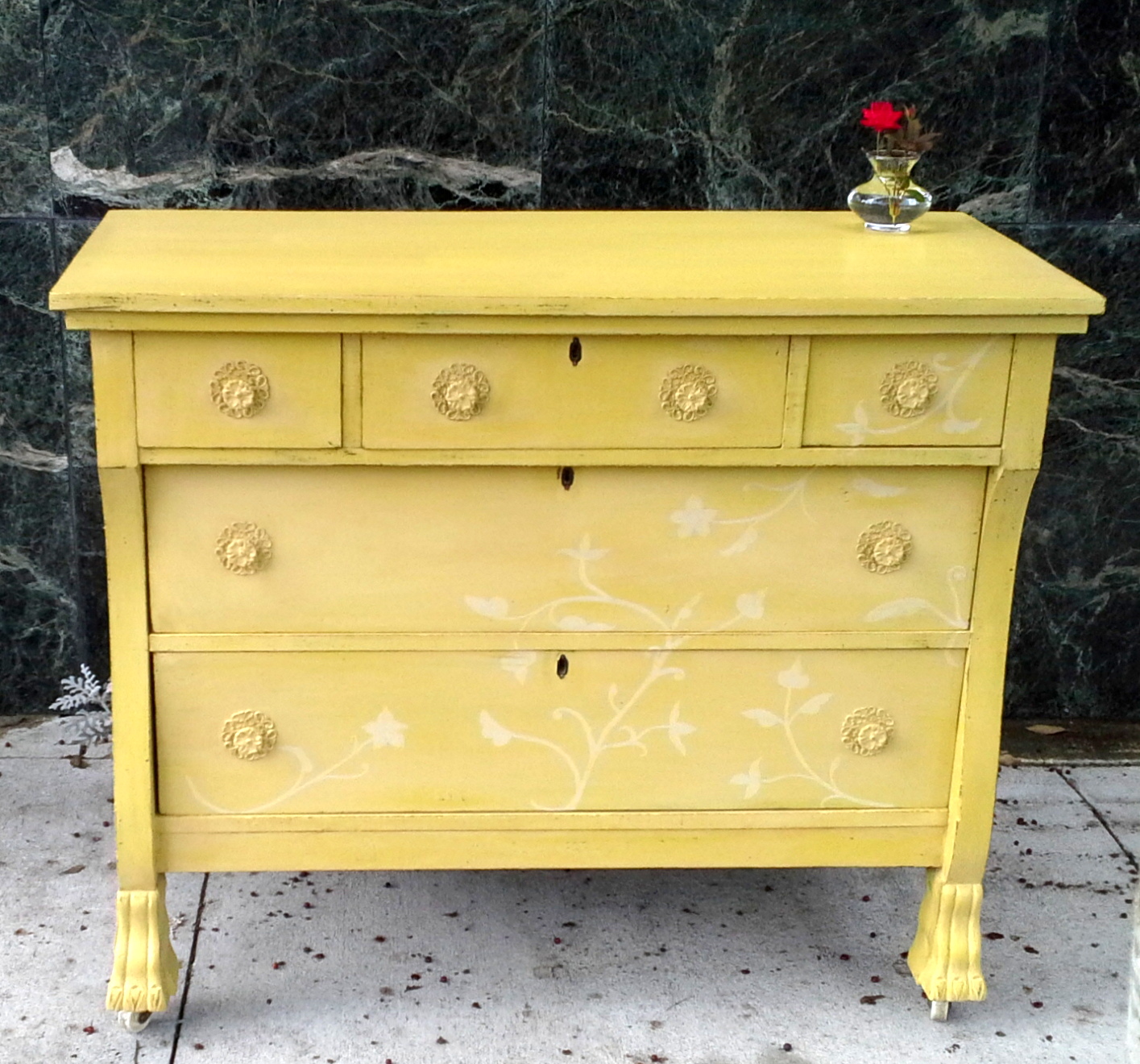 Furnitologist Yellow Dresser Beautiful Solid Wood Hand Painted