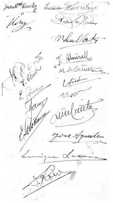 Firmas de los participantes en el Torneo Nacional de Ajedrez, celebrado en Madrid en 1935