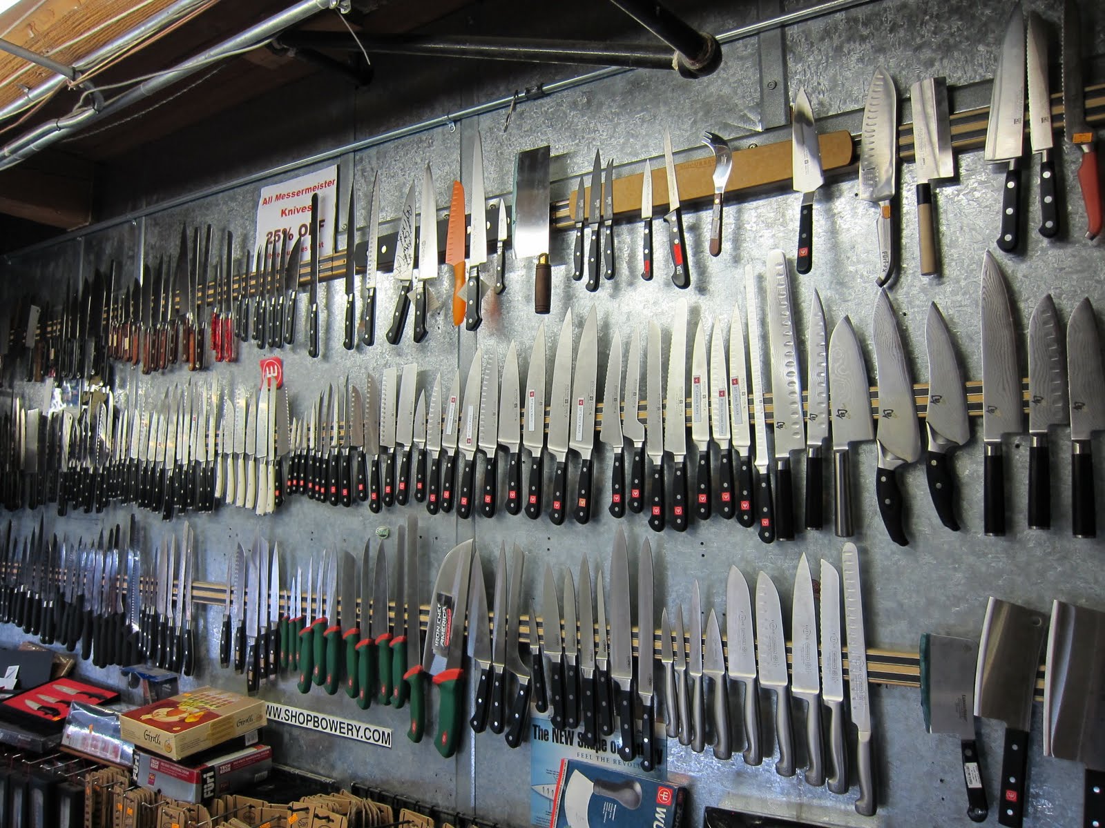 Our knife wall before the renovations! "Bowery Kitchen Supply knives