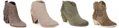 One of these pairs of fringe booties is from Joie for $360 and the other three are under $100. Can you guess which one is the more expensive pair? Click the links below to see if you are correct! Booties from Joie, Steve Madden, brown and taupe fringe booties