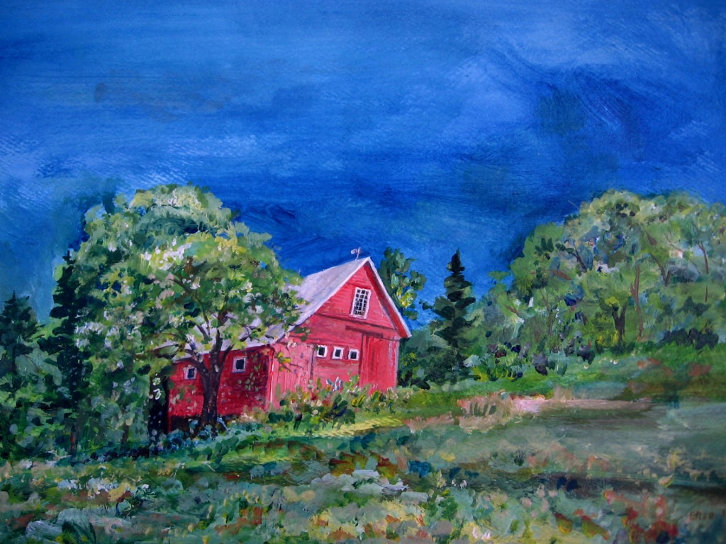acrylic painting of a red barn Painting Glory