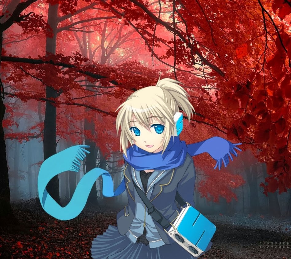 animegirlautumninwoodwithbook