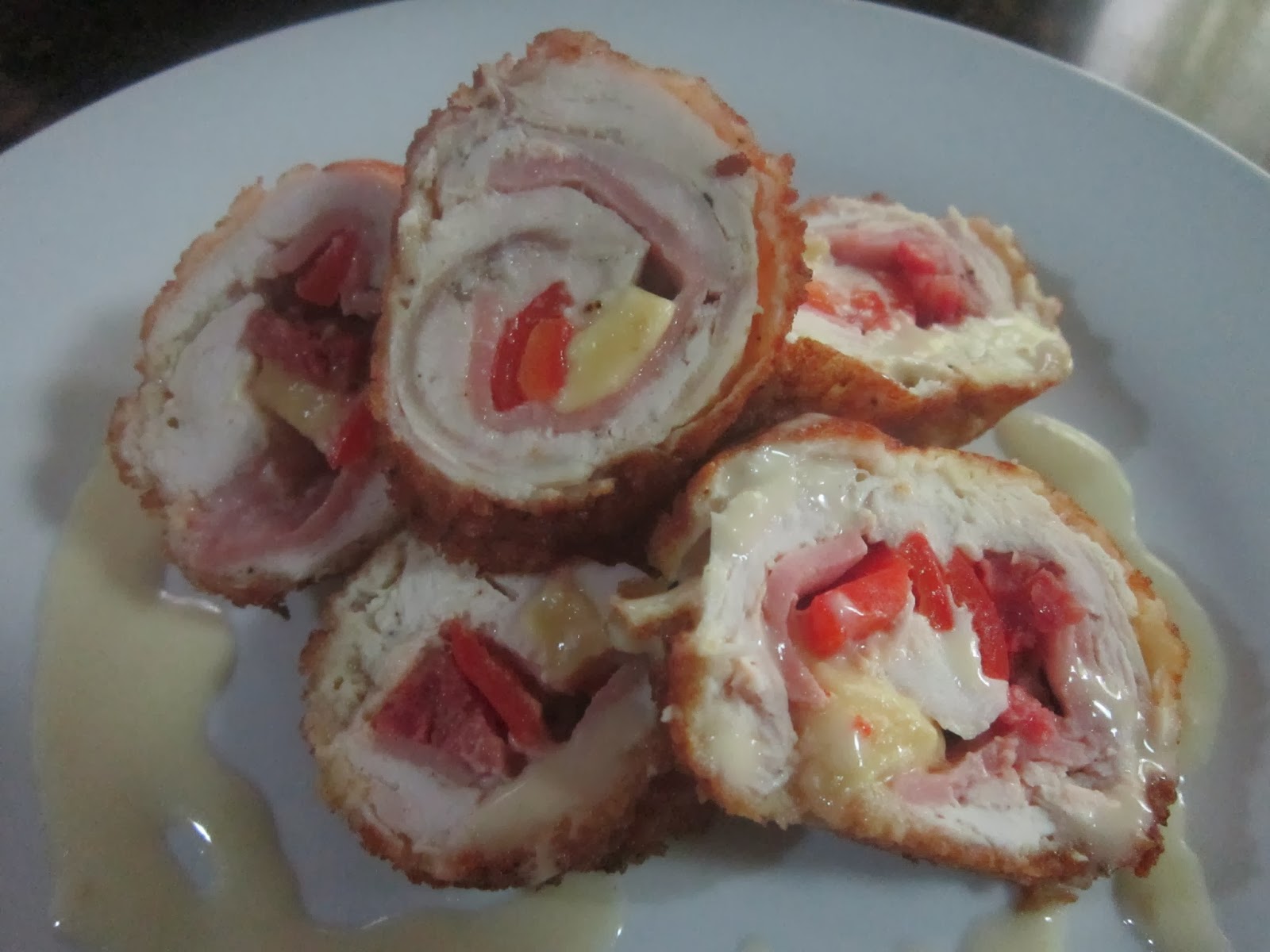 CHICKEN CORDON BLEU with WHITE GARLIC SAUCE