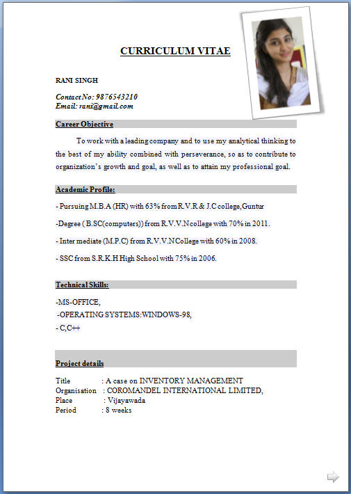 Cv resume format pdf