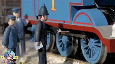 Police constable pointed to choo choo Thomas tank train buffers with no safety Bull Bar cow catcher