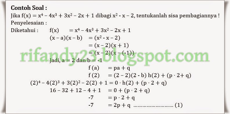 Contoh Soal Penggunaan Teorema Faktor Dan Teorema Sisa