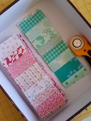 Scrap Strips Pink and Turquoise Fabric scrap strips