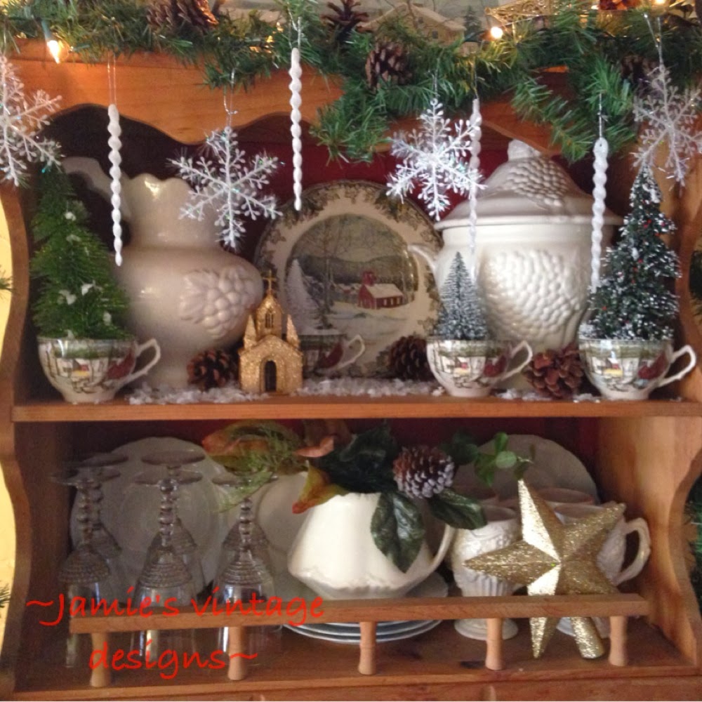 Jamie's Vintage Designs DINING ROOM HUTCH DECORATED FOR CHRISTMAS