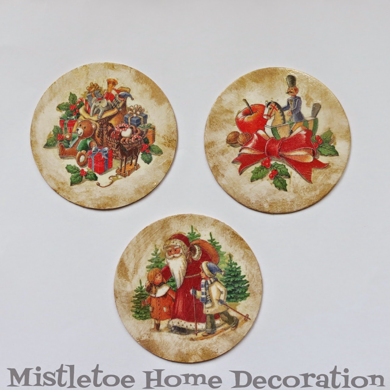 Mistletoe Home Christmas decoupage with napkins coasters and ornaments