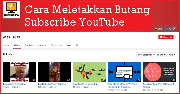 Tutorial cara meletakkan butang Subscribe YouTube kedalam blogger. Cara menambah bilangan penonton di YouTube.