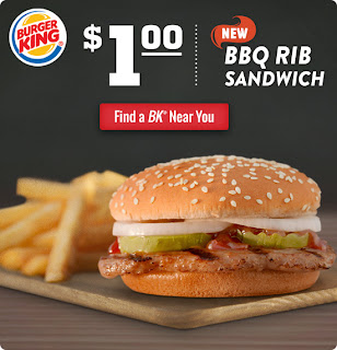 $1 bbq rib sandwich burger king