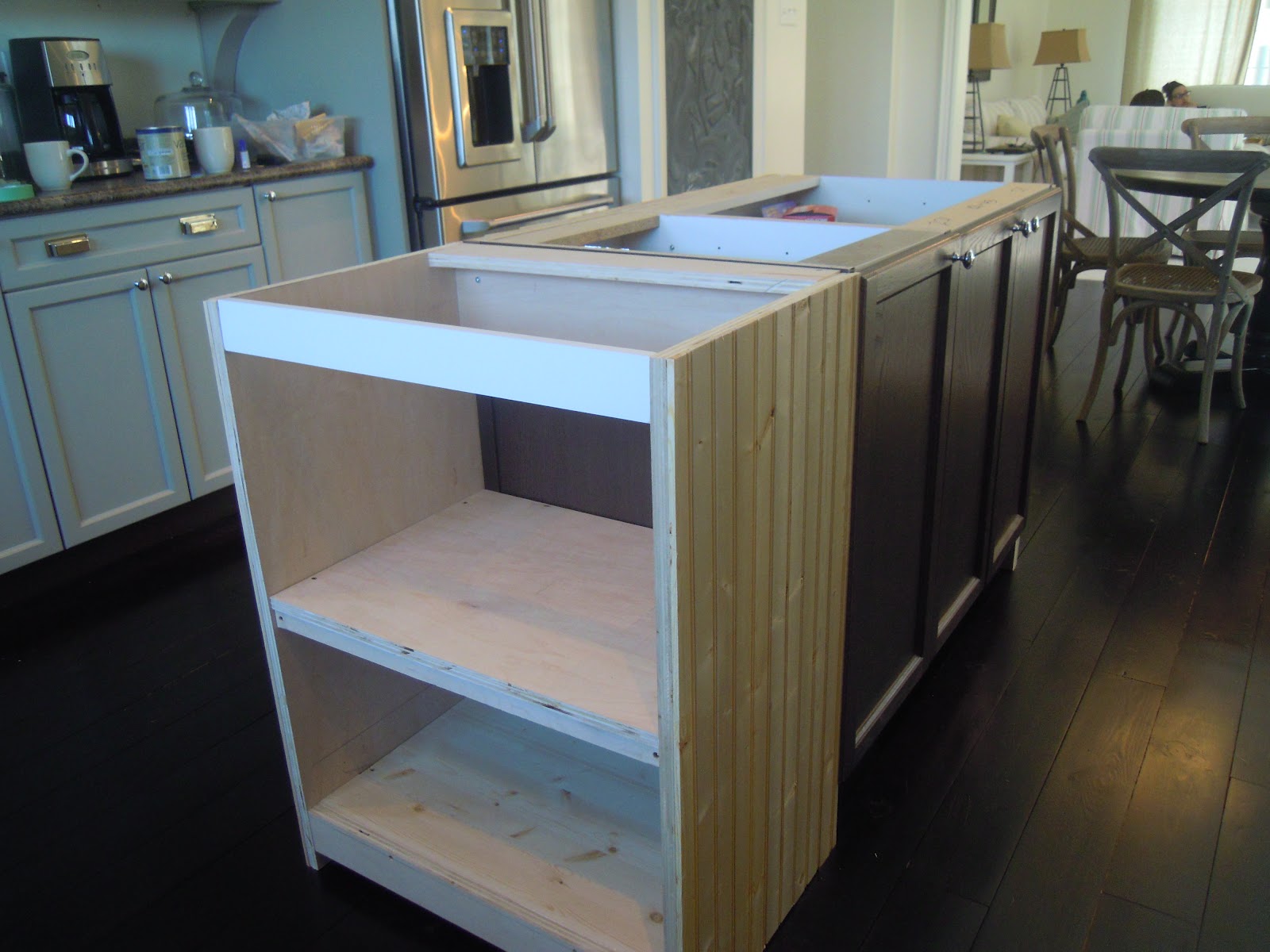 White Wood Kitchen island extension details and beginning backyard plans