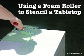 using  foam roller to stencil a tabletop