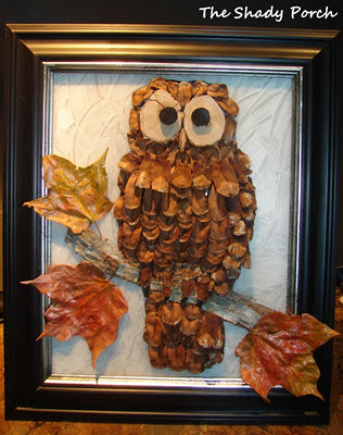 Pine cone Art: An Owl by The Shady Porch Pinecone Art: An Owl by The Shady Porch