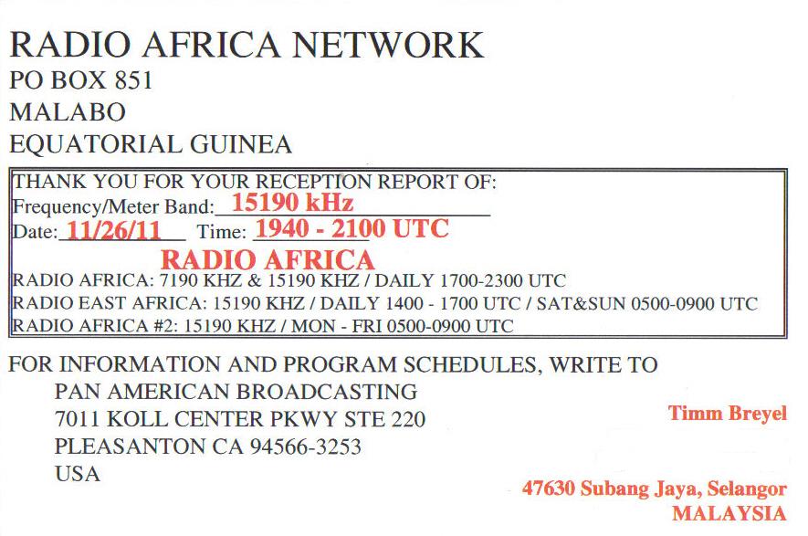 SOUTH EAST ASIA DXING Radio Africa Equatorial Guinea