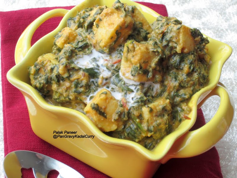 Pan Gravy Kadai Curry Spinach And Indian Cottage Cheese Palak