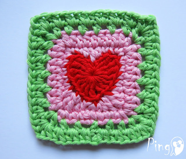 Heart Square - Free Crochet Pattern by Pingo - The Pink Penguin