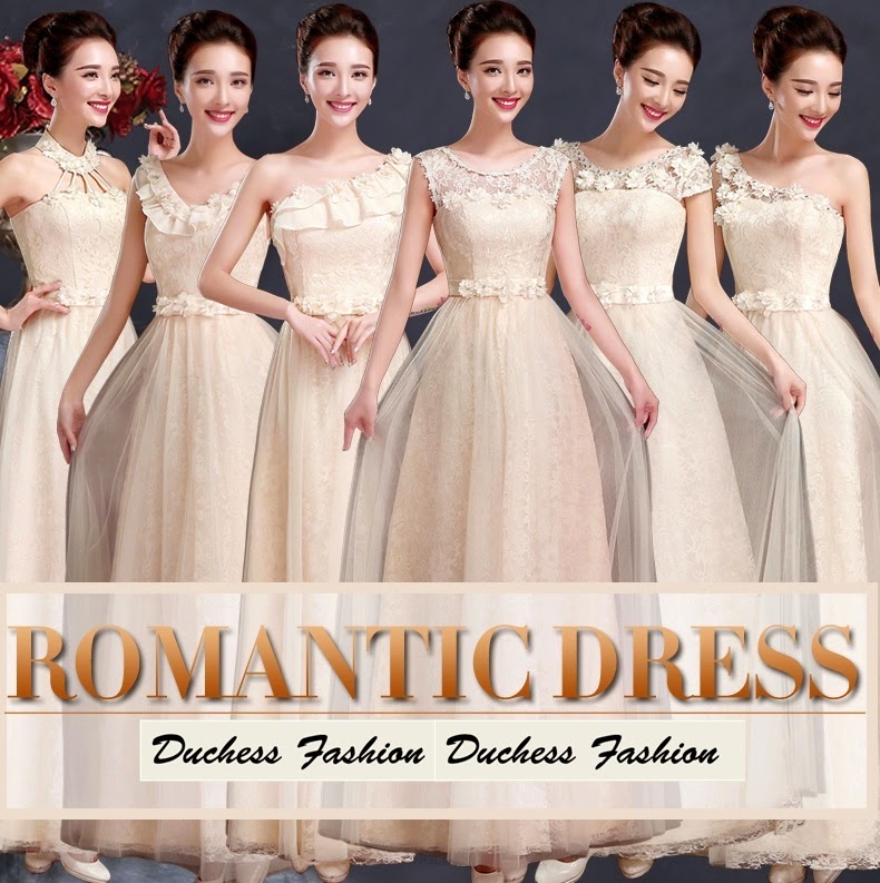 6-Design Rose Lace Overlay Romantic Maxi Bridesmaids Dress
