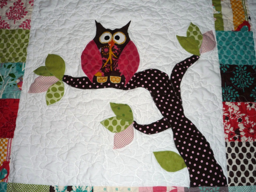 Greener Beginnings Appliqued owl quilt