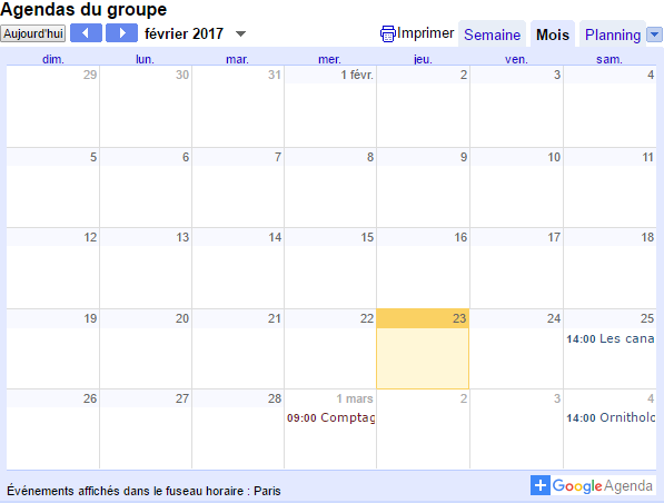 Calendrier du Groupe