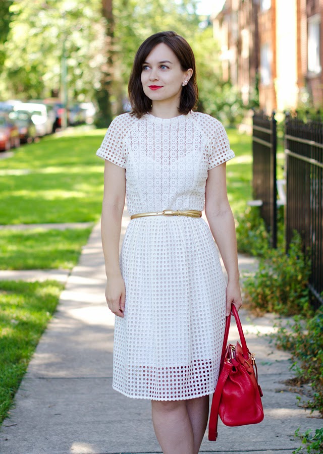 White Eyelet Dress with Belt