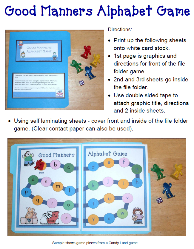 Good Manners Alphabet File Folder Game