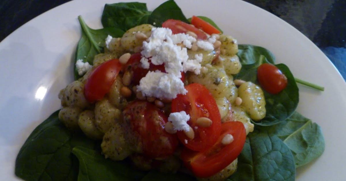 The Gourmet Student Gnocchi with a Pesto Cream Sauce, Cherry Tomatoes