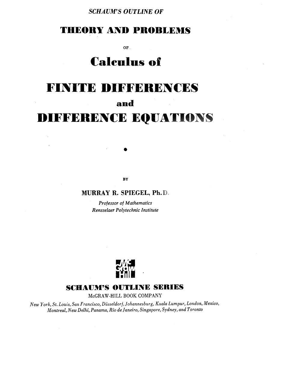 Schaum's Outline of  Theory and Problems of Calculus of Finite Difference and Difference Equations by Murray R. Spieel, Ph PDF Free Download