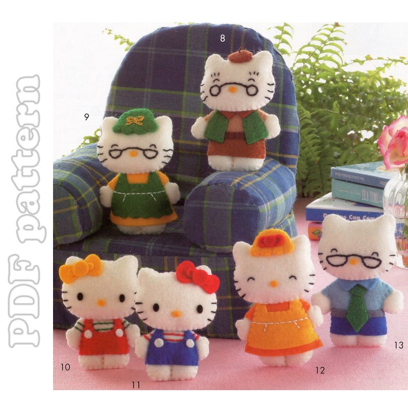 Hello Kitty and Family, 6 Mascot Felt Plush Pattern PDF CraftyLine e