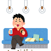 電車で物を食べる人のイラスト