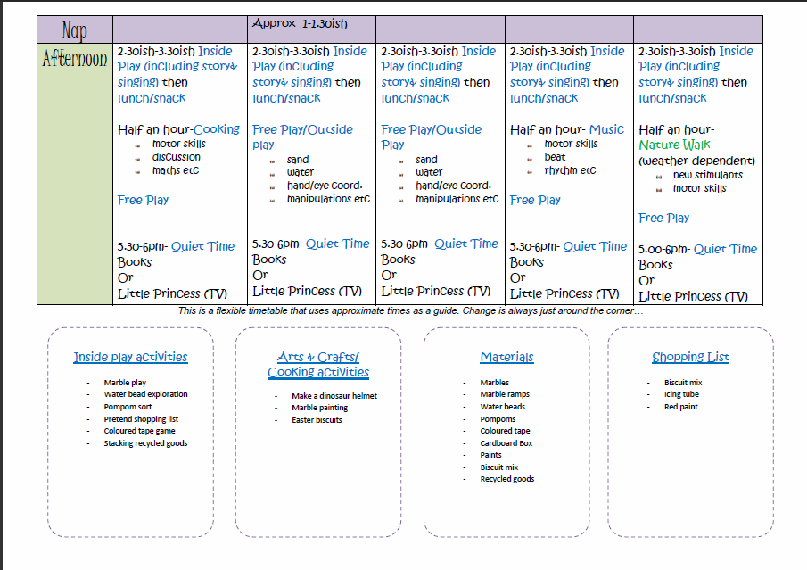 weekly activity schedule template