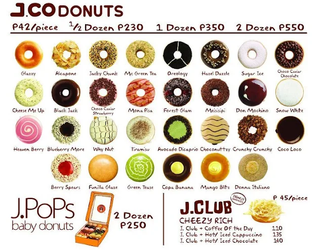 j co doughnuts and coffee menu