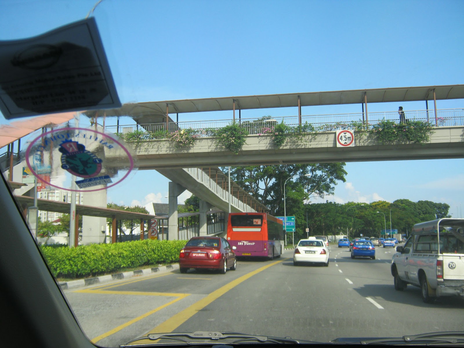 my walk with food and beautiful plants and flowers Overhead bridge in Singapore
