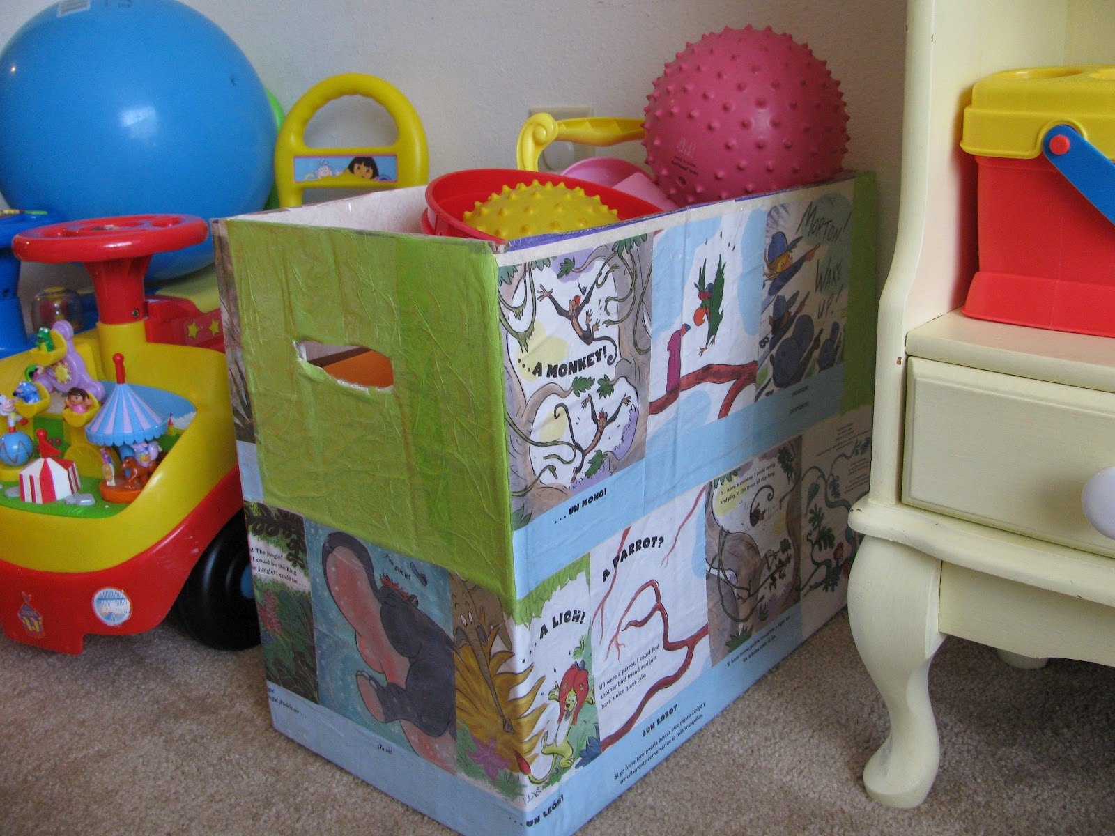 Reuse Diaper Boxes to Make a Cute Toy Bin