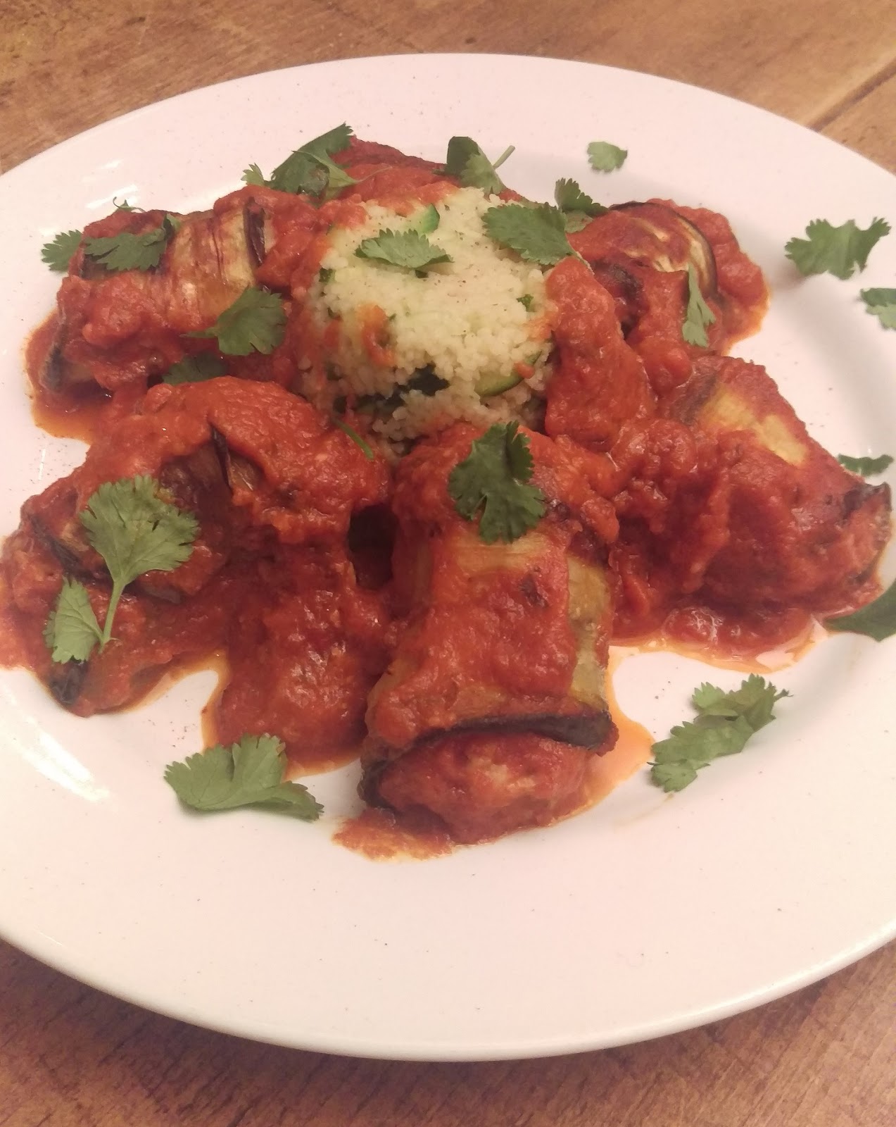 Jules' Dinner Table Aubergine Wrapped Spicy Chicken