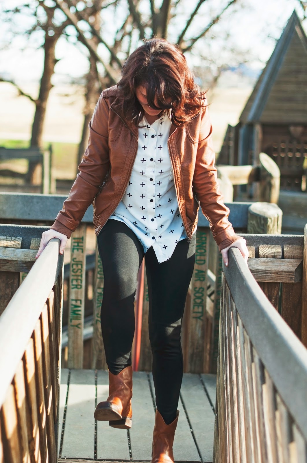 leggings, leather jacket, tunic & booties, the ultimate comfy uniform