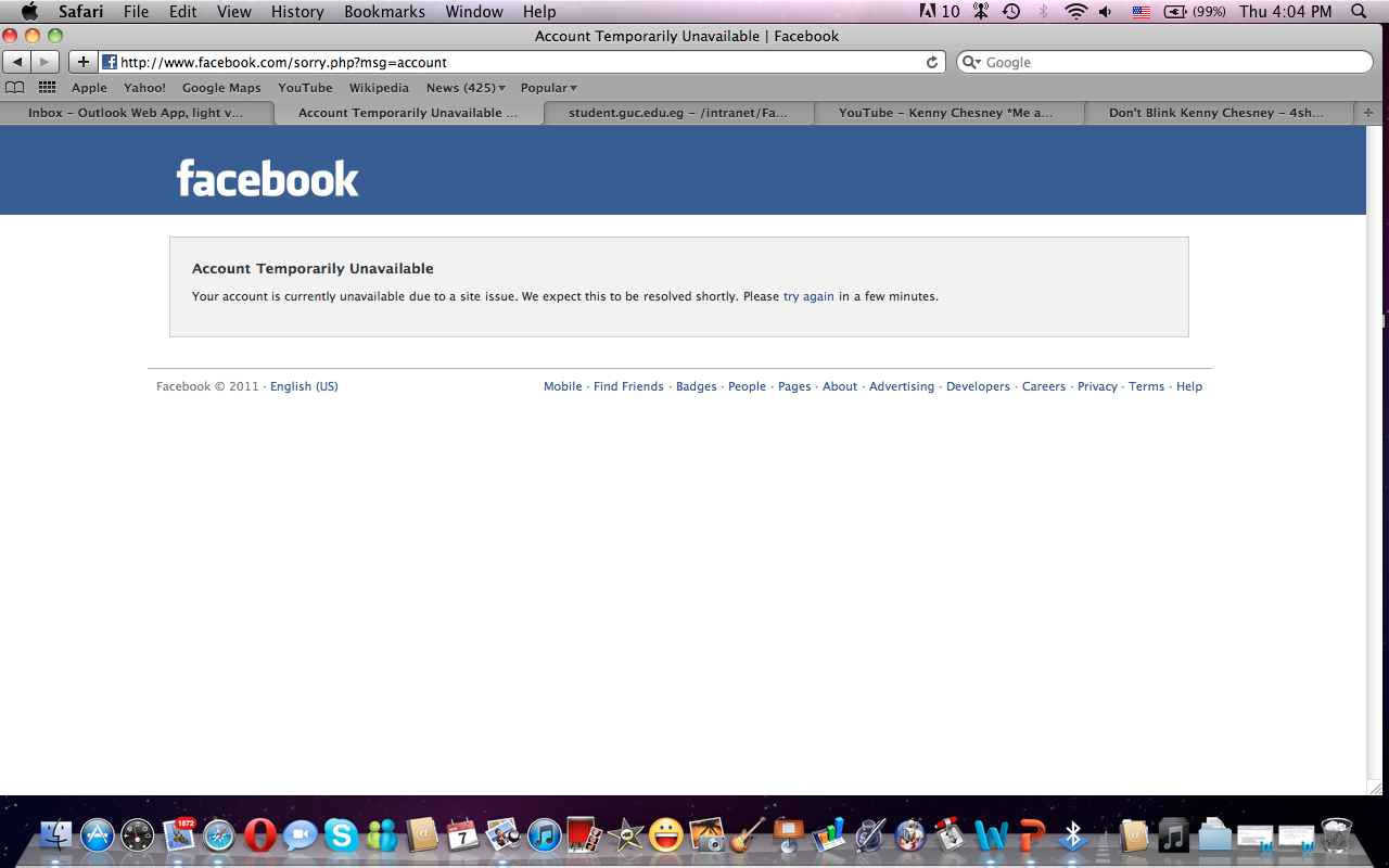 Lobna Sameer's my facebook account temporarily unavailable due to a site issue