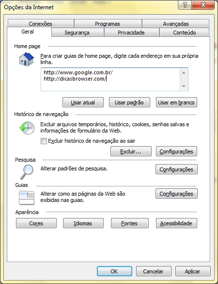 Opções de internet 2 - Internet Explorer Opções de internet 2 - Internet Explorer