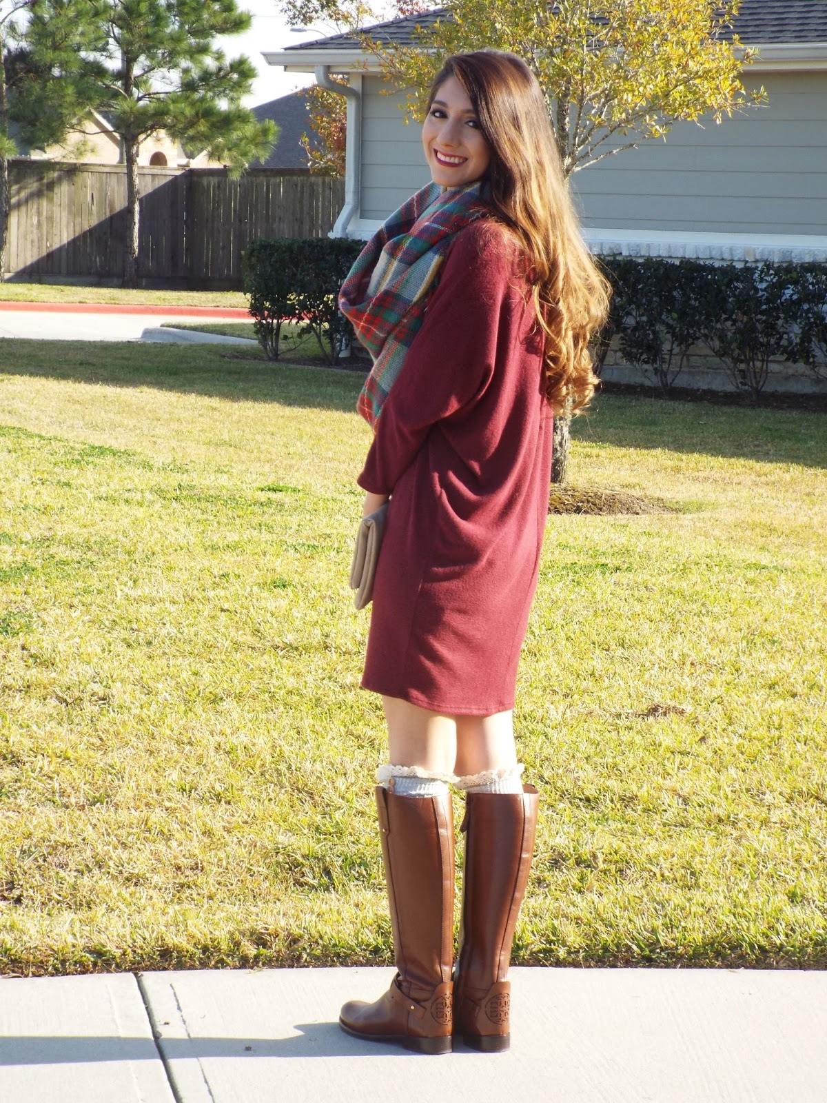 sweater dress with riding boots