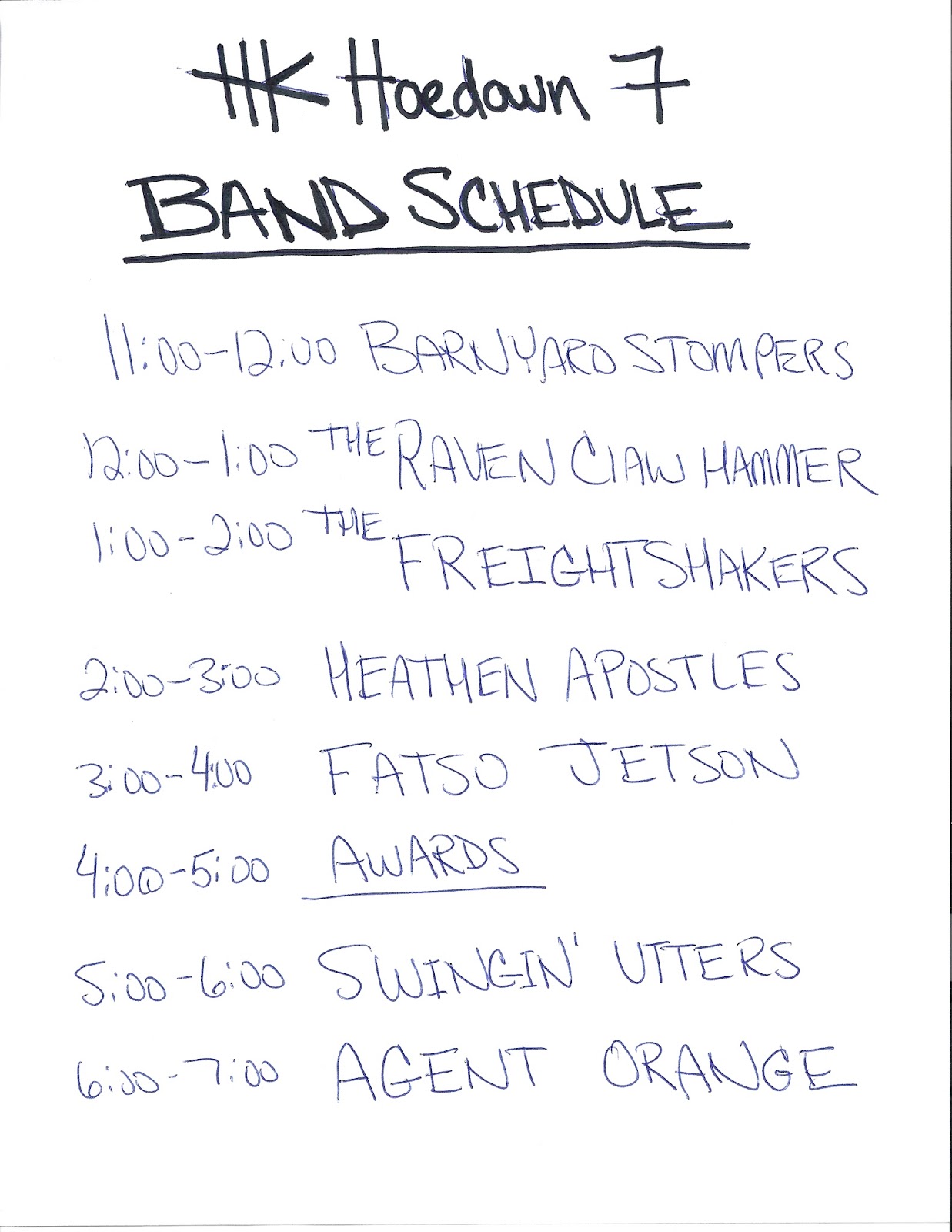 HIPPY KILLER HOEDOWN Band Schedule