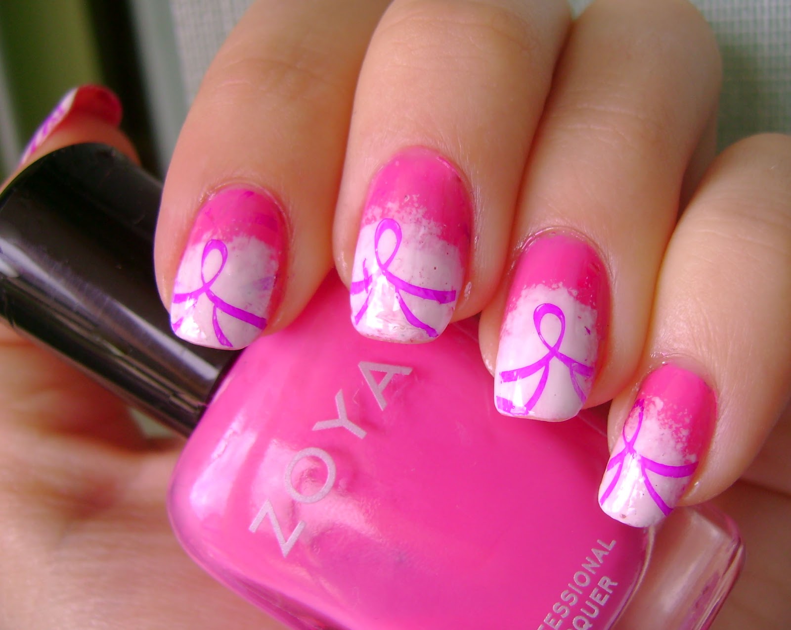 acrylic nail art designs Go Pink Wednesday Ribbon manicure