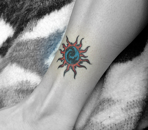 Ankle sun tattoo design