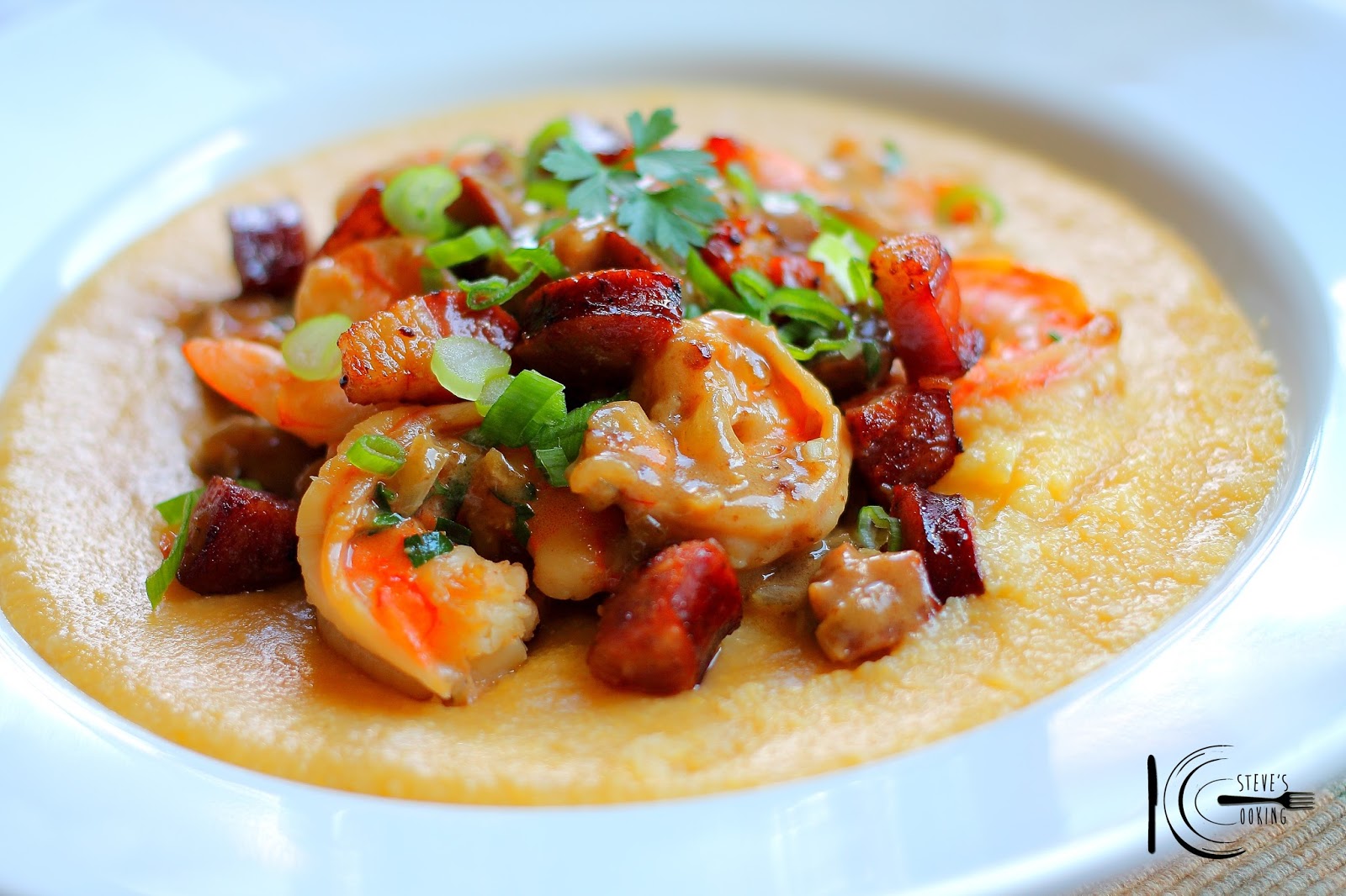 Shrimp and Pancetta over Soft Polenta by Steven Dolby
