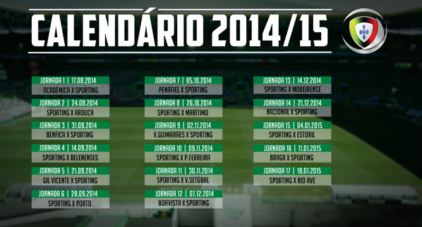 Rui Patrício Blog Oficial © Calendário do Campeonato Nacional 2014/15