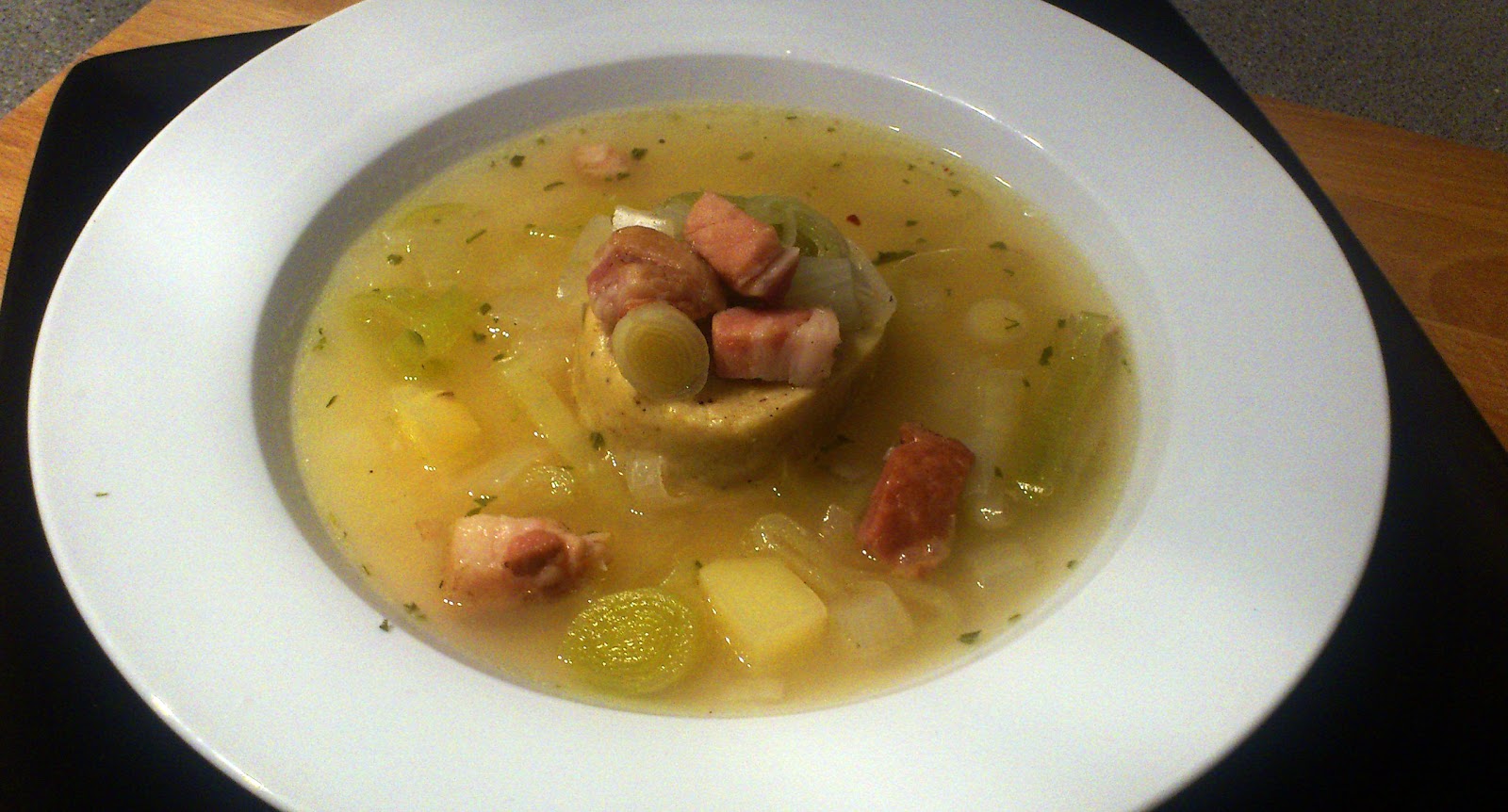 Soup Tuesday Leek and Bacon Soup with Squash Dumplings