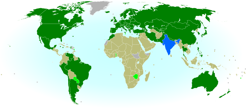Map of countries with teams attending the 2014 Winter Olympics in Sochi, Russia, including seven countries making their Winter Olympics debut (highlighted), and one that was suspended but reinstated during the games.