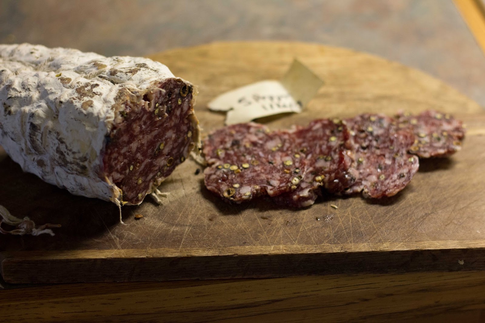 Finished Product Salami Cured in a Beef Bung