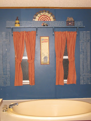 Homespun bathroom curtains www.sewplus.blogspot.com