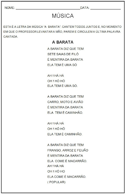 Atividades de Leitura - Atividades de Lingua Portuguesa - A Barata